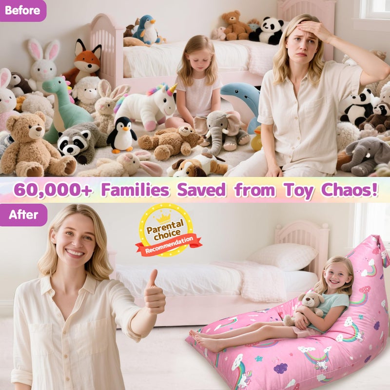 Jorbest Unicorns Stuffed Animal Storage Bean Bag Chair for Kids and Adults  Unicorns Rainbow Bean Bag Stuffed Animal Storage  Luxury Velvet Stuffie Seat - Cover ONLY (200 L/52 Gal  Rainbow) - Image 2